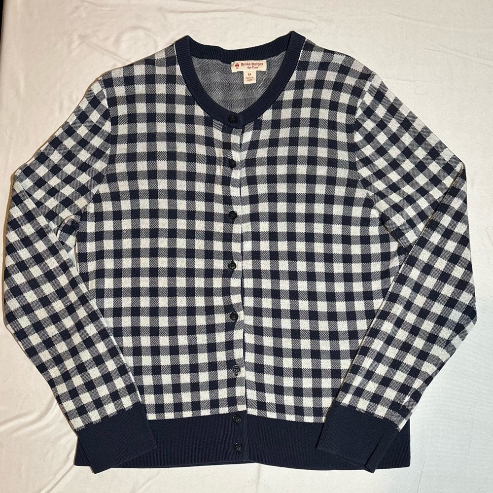 Brooks Brothers Navy Checkered Cardigan